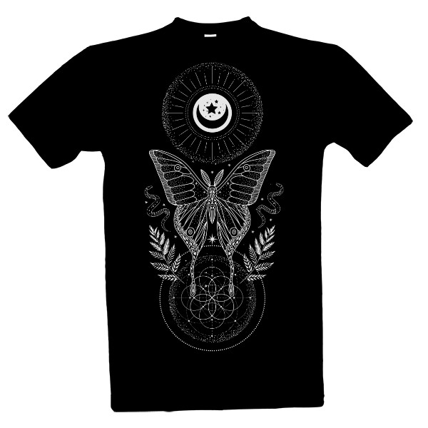 Tričko s potiskem BOHO bílý motýl s kapradím