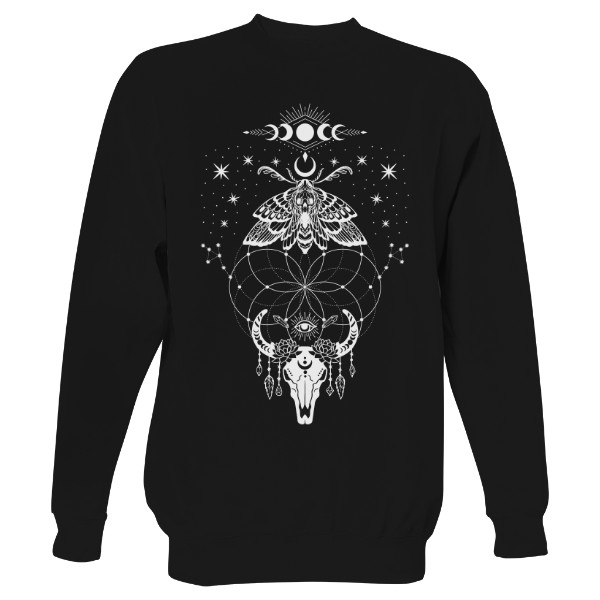 Mikina bez kapuce Unisex s potiskem BOHO býčí lebka