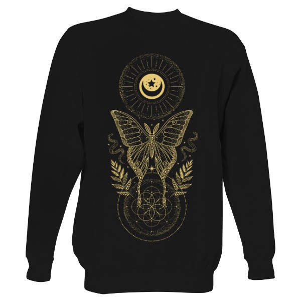 Mikina bez kapuce Unisex s potiskem BOHO motýl béžová