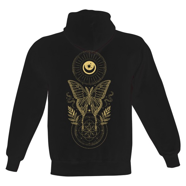 Pánská mikina s kapucí Just Hoods s potiskem BOHO motýl s kapradím 