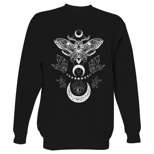 Mikina bez kapuce Unisex s potiskem BOHO motýl s měsícem