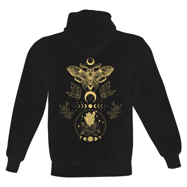 Pánská mikina s kapucí Just Hoods s potiskem BOHO můra s diamanty okr