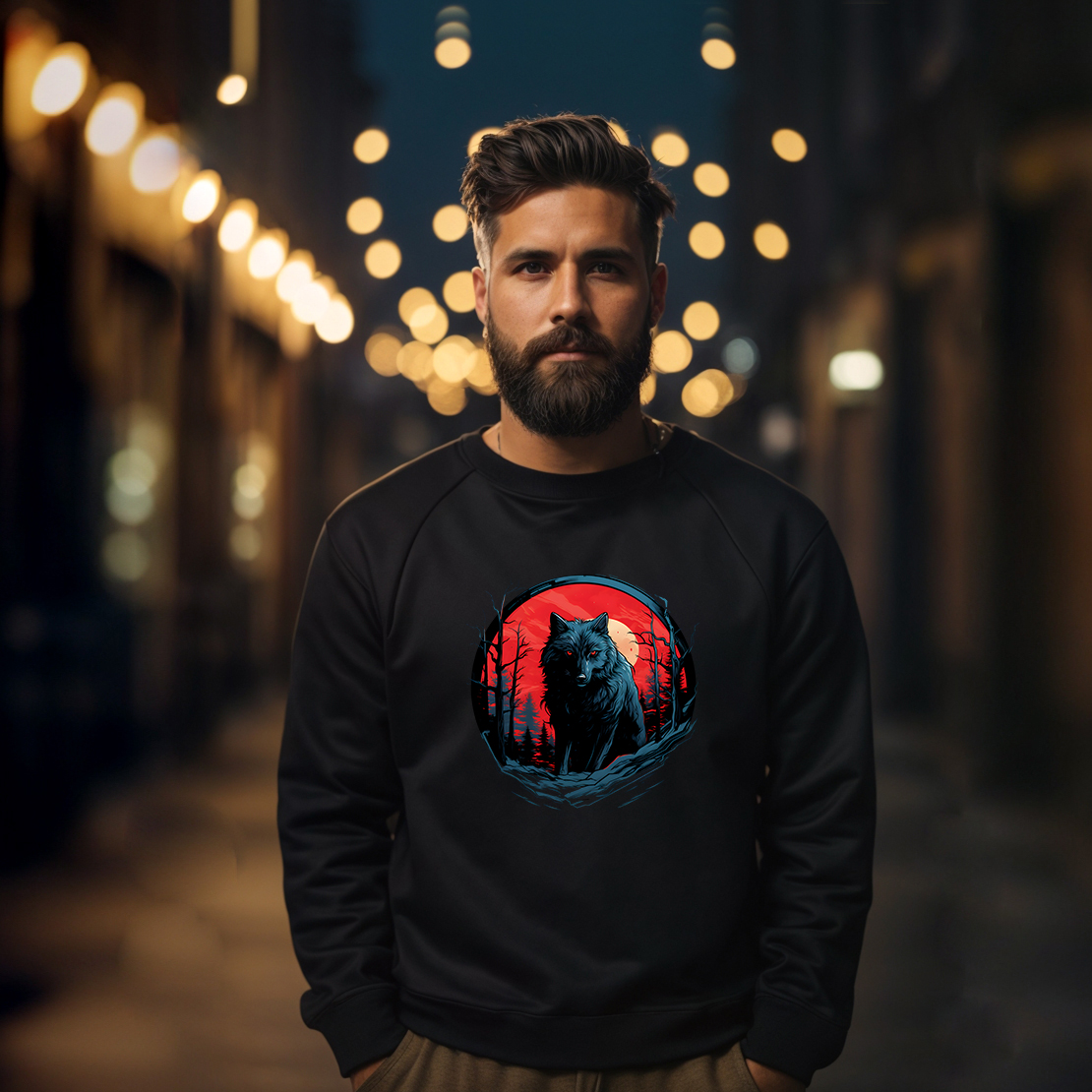 Mikina bez kapuce Unisex s potiskem Vlk