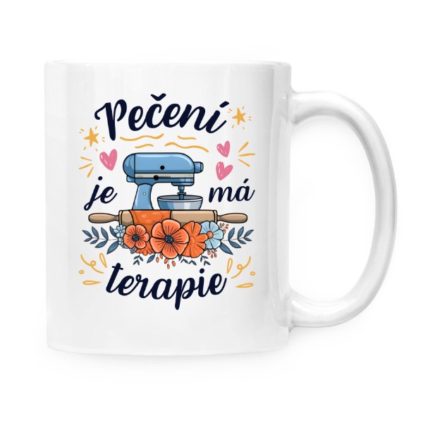 Hrnek malý bílý s potiskem Pečení je má terapie